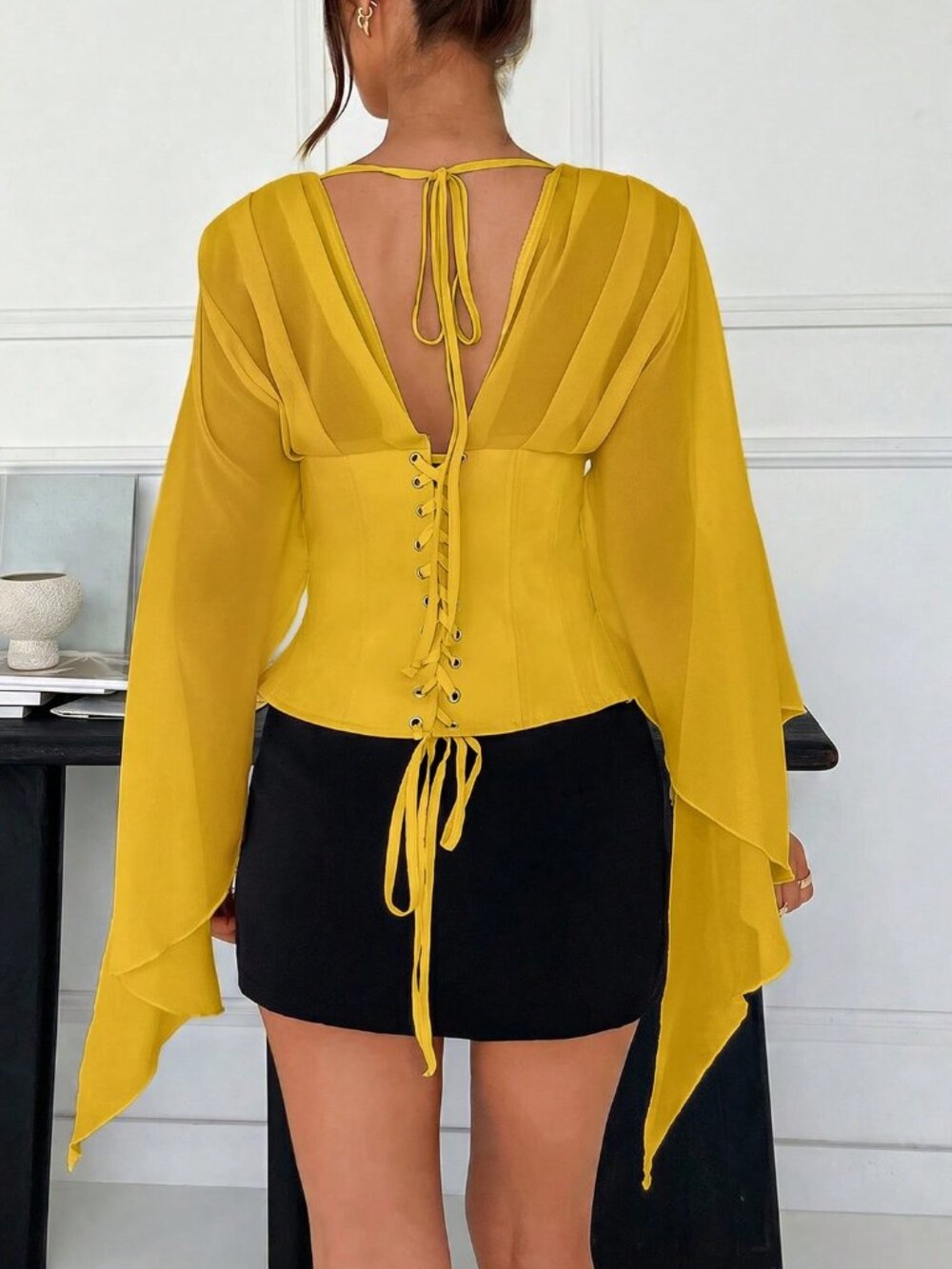 Yellow Casual Women's Elegant Wedding Bustier Shrug Shirt - Picture 2 of 9